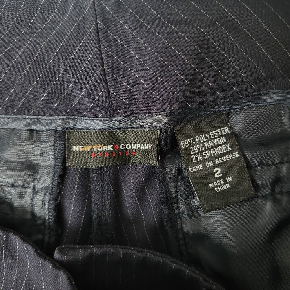 Y2K New York & Company Pinstripe Trouser Cropped Pants Size 2 Navy Blue Stretch - Picture 5 of 13